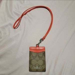 Coach ID Badge Lanyard Card Holder - Khaki / Orange